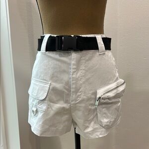 I.AM.GIA White Cargo Shorts with Black Belt